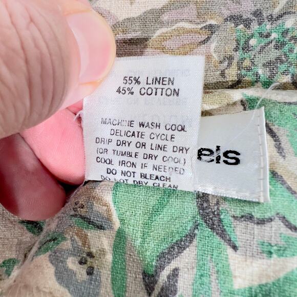 Cathy Daniels Jacket Smock Woman's Medium Linen Blend Green & Tan Floral Pockets - Picture 4 of 9